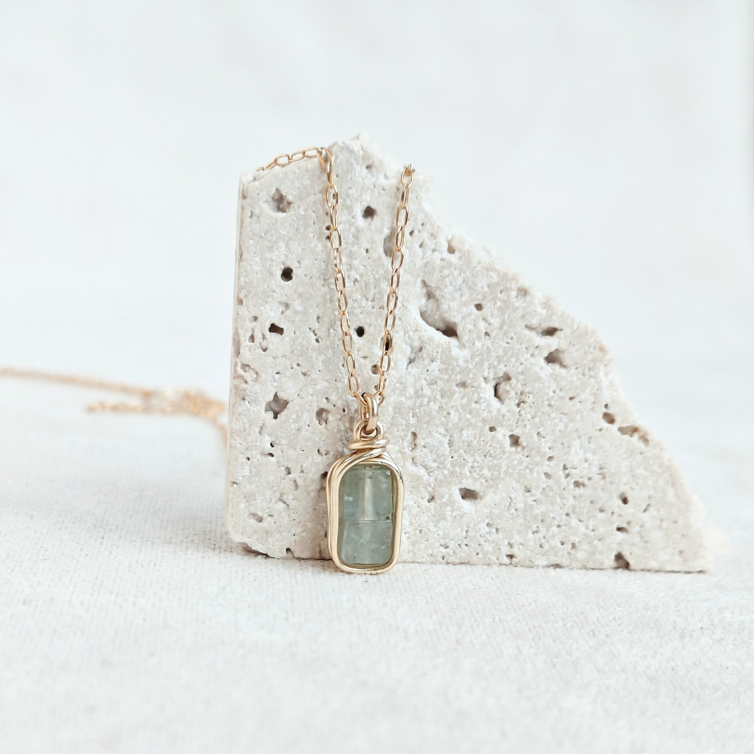 שרשרת פז מלבנית אקוומרין