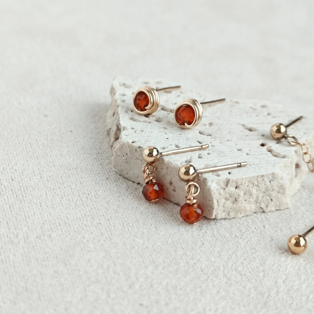 סט עגילים בר גרנט כתום