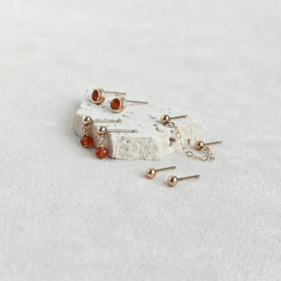 סט עגילים בר גרנט כתום